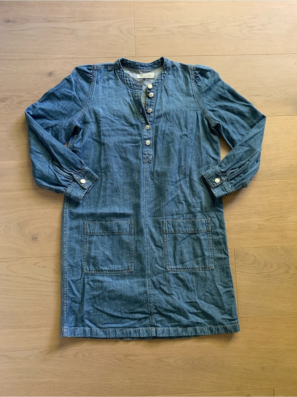 Madewell Denim Popover Shirtdress XS/S Blue Long Sleeve Patch Pocket Retro